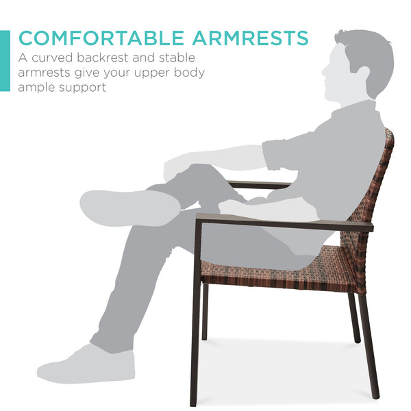 Best Choice Set Of 2 Stackable Wicker Chairs W/ Armrests Steel Accent Furniture