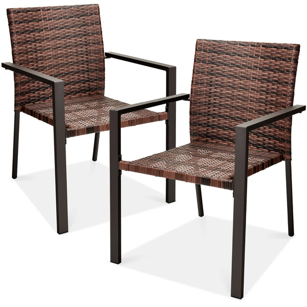 best choice Set of 2 Stackable Wicker Chairs w/ Armrests Steel Accent Furniture