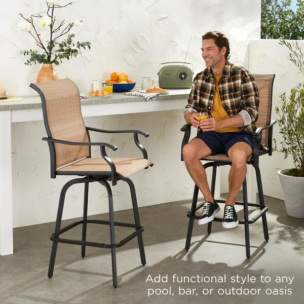 Best Choice Set Of 2 Swivel Barstools W/ 360 Rotation All-Weather Mesh