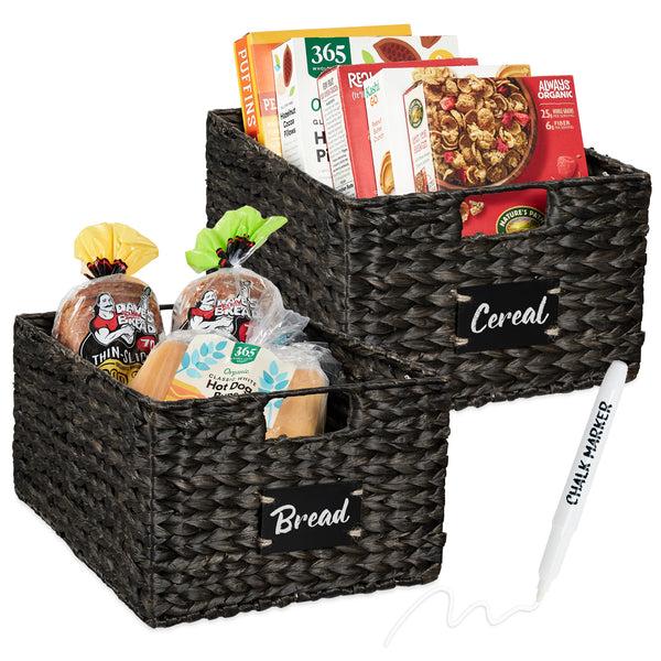 best choice Set of 2 Water Hyacinth Pantry Baskets w/ Chalkboard Marker - 16in