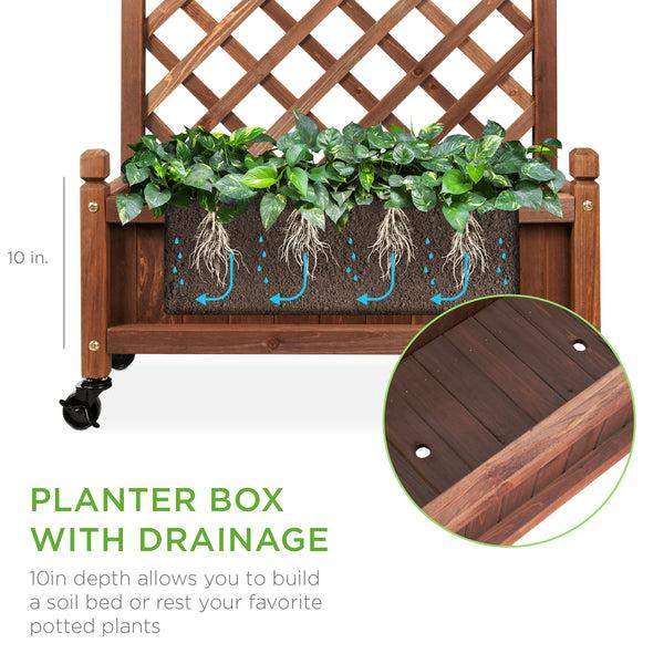 Best Choice Set Of 2 Wood Planter Box & Lattice Trellis W/ Optional Wheels - 48in
