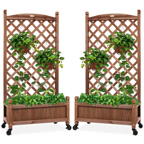 best choice Set of 2 Wood Planter Box & Lattice Trellis w/ Optional Wheels - 48in