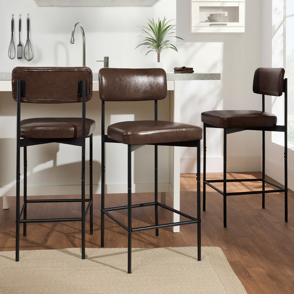 Best Choice Set Of 3 Armless Counter Height Bar Stools Modern PU Faux Leather Stools