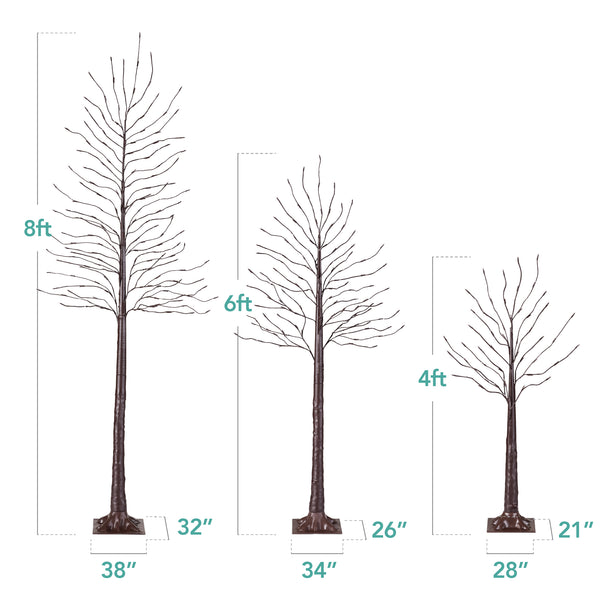 Best Choice Set Of 3 Lighted Twig Birch Trees 4ft 6ft 8ft W/ 300 2-in-1 LEDs