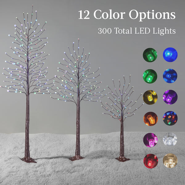 Best Choice Set Of 3 Lighted Twig Birch Trees 4ft 6ft 8ft W/ 300 2-in-1 LEDs