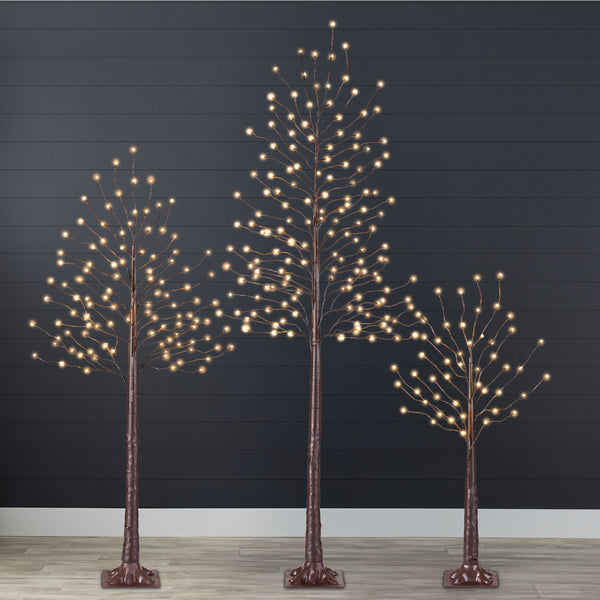 best choice Set of 3 Lighted Twig Birch Trees 4ft 6ft 8ft w/ 300 2-in-1 LEDs