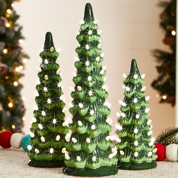 best choice Set of 3 Pre-Lit Ceramic Tabletop Christmas Trees