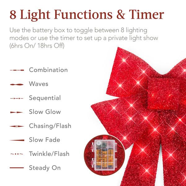 Best Choice Set Of 3 Pre-Lit Christmas Bow Decoration LED Holiday Decor W/ 8 Functions