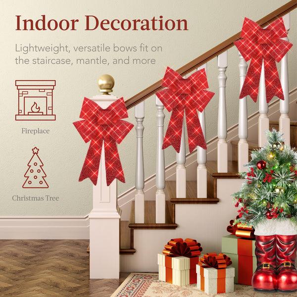 Best Choice Set Of 3 Pre-Lit Christmas Bow Decoration LED Holiday Decor W/ 8 Functions