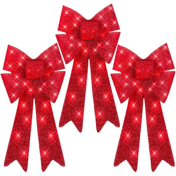 best choice Set of 3 Pre-Lit Christmas Bow Decoration LED Holiday Decor w/ 8 Functions