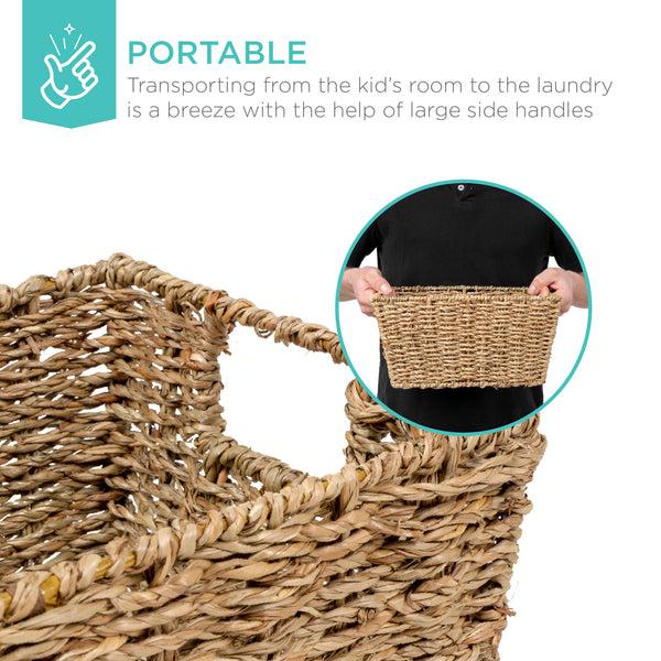 Best Choice Set Of 4 Seagrass Storage Tote Baskets Laundry Organizer W/ Insert Handles