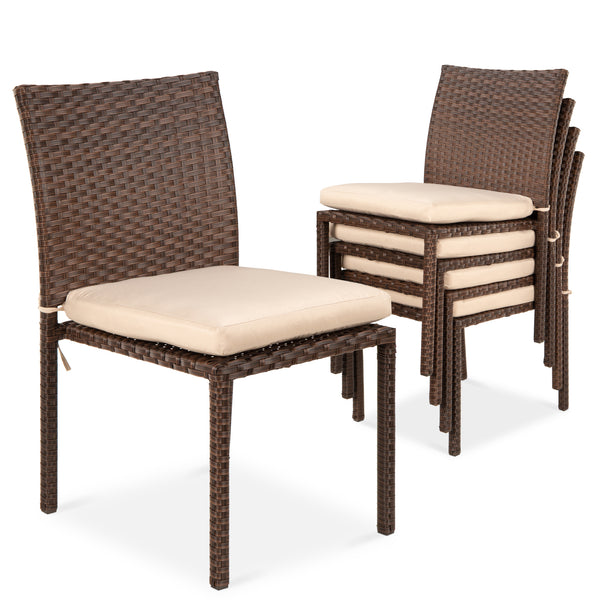 best choice Set of 4 Stackable Outdoor Patio Wicker Chairs w/ Cushions UV-Resistance