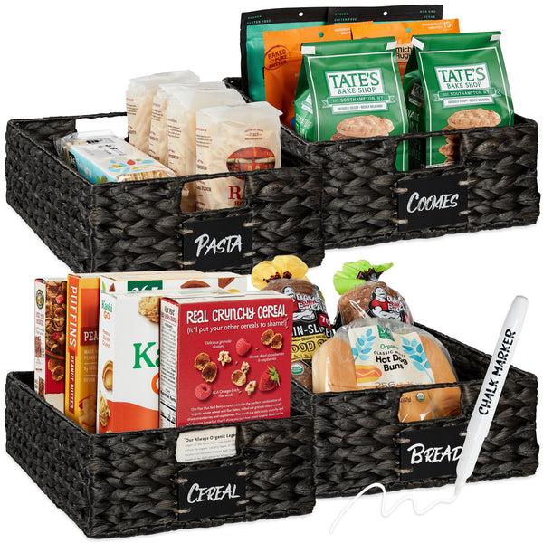 best choice Set of 4 Water Hyacinth Pantry Baskets w/ Chalkboard Chalk Marker