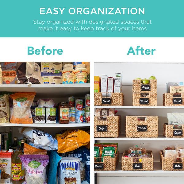 Best Choice Set Of 4 Water Hyacinth Pantry Baskets W/ Chalkboard Marker - 12in