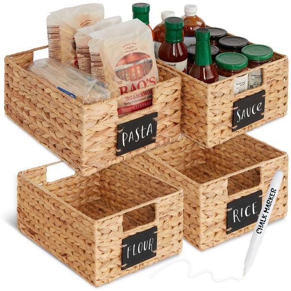 best choice Set of 4 Water Hyacinth Pantry Baskets w/ Chalkboard Marker - 12in