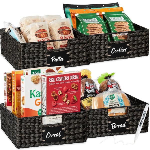 best choice Set of 4 Water Hyacinth Pantry Baskets w/ Chalkboard Marker - 13in