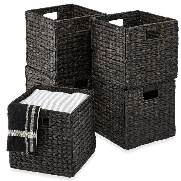 best choice Set of 5 Collapsible Hyacinth Storage Baskets w/ Inserts - 10.5x10.5in