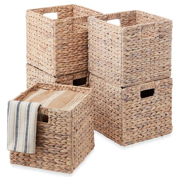 best choice Set of 5 Collapsible Hyacinth Storage Baskets w/ Inserts - 12x12in