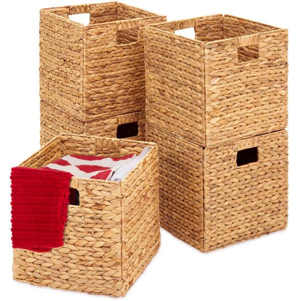 best choice Set of 5 Collapsible Hyacinth Storage Baskets w/ Inserts - 13x13in