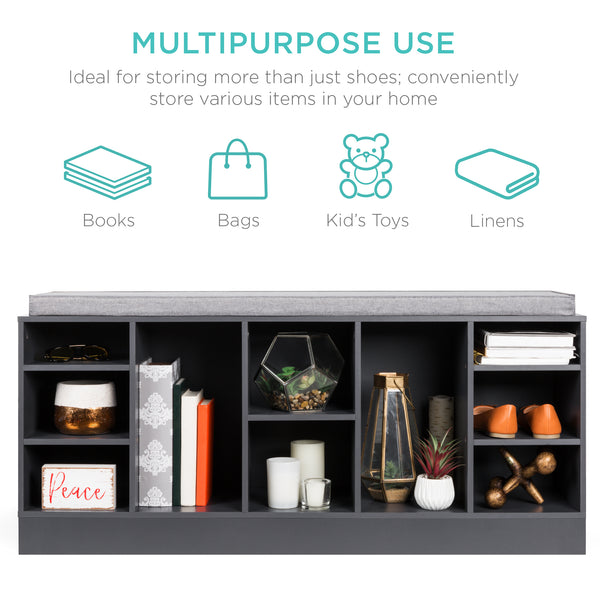 Best Choice Shoe Storage Rack Bench W/ Padded Seat 10 Cubbies - 46in