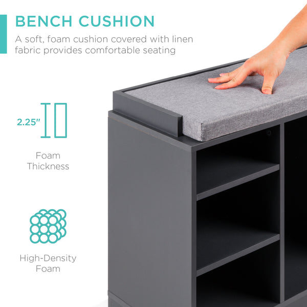 Best Choice Shoe Storage Rack Bench W/ Padded Seat 10 Cubbies - 46in