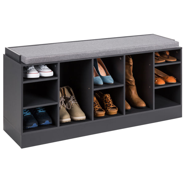best choice Shoe Storage Rack Bench w/ Padded Seat 10 Cubbies - 46in