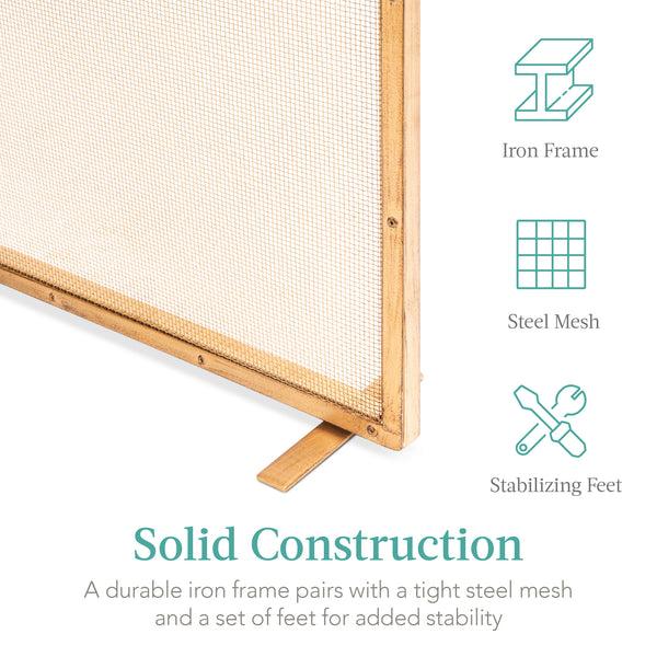Best Choice Single Panel Handcrafted Steel Mesh Fireplace Screen W/ Handles - 38x27in