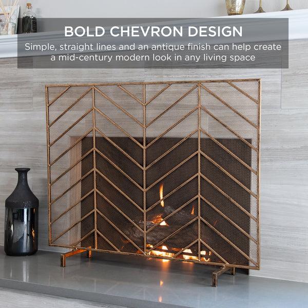 Best Choice Single Panel Iron Chevron Fireplace Screen W/ Antique Finish - 38x31in