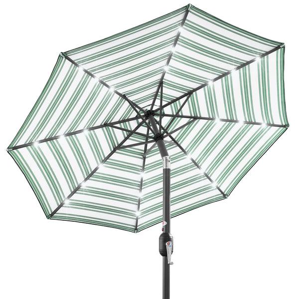 best choice Solar LED Lighted Striped Patio Umbrella w/ Tilt Adjustment - 10ft