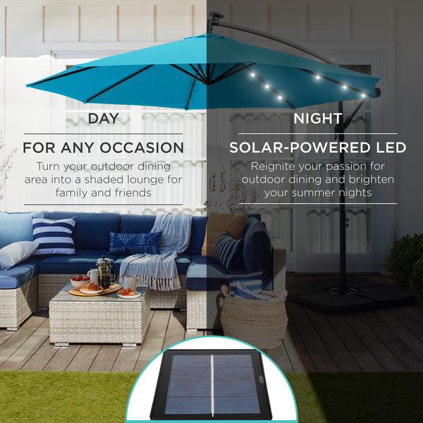Best Choice Solar LED Offset Hanging Patio Umbrella W/ Crank Tilt Adjustment - 10ft