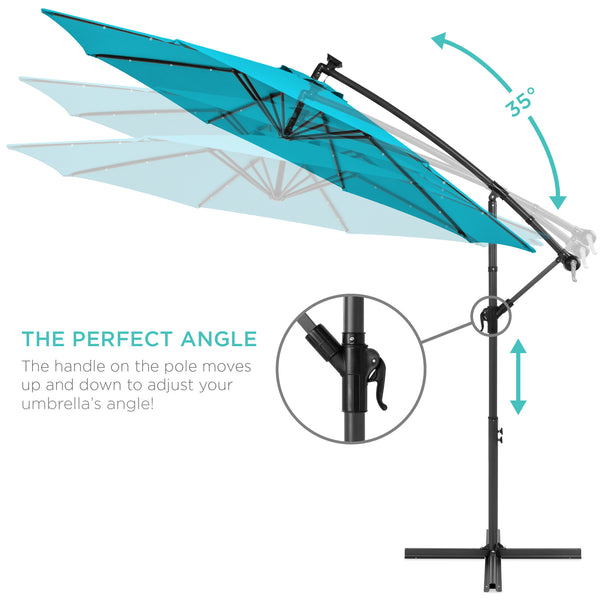 Best Choice Solar LED Offset Hanging Patio Umbrella W/ Crank Tilt Adjustment - 10ft