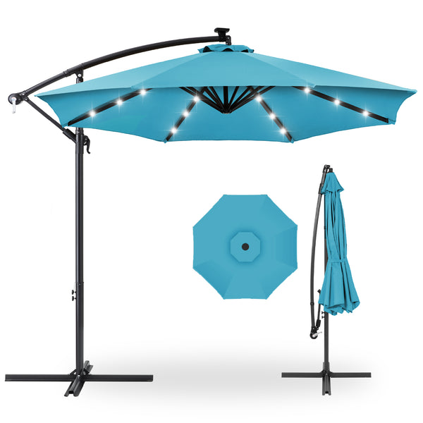 best choice Solar LED Offset Hanging Patio Umbrella w/ Crank Tilt Adjustment - 10ft