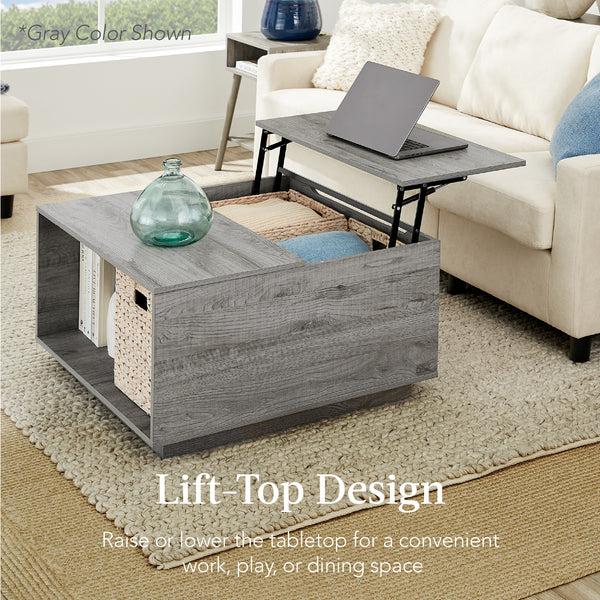 Best Choice Square Rustic Modern Lift Top Coffee Table W/ Cubby