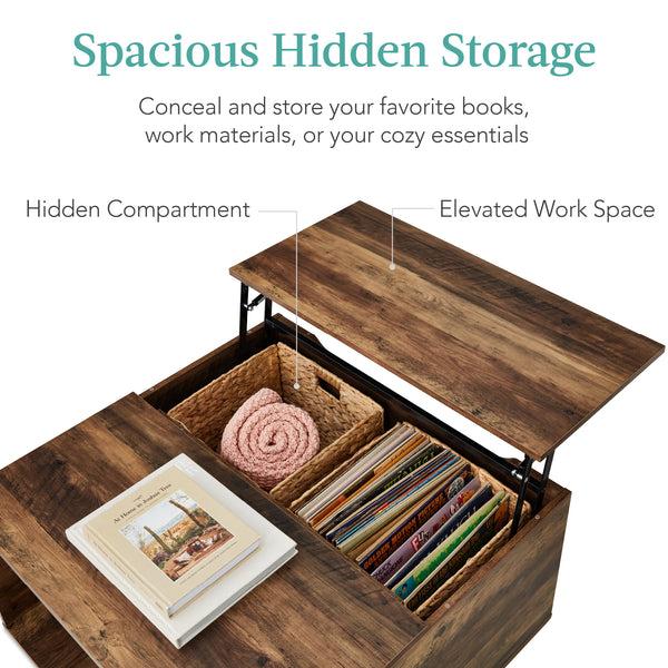 Best Choice Square Rustic Modern Lift Top Coffee Table W/ Cubby