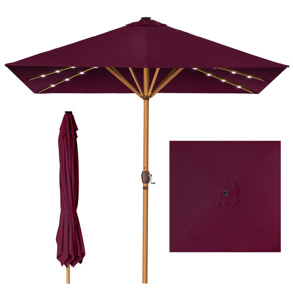 best choice Square Solar LED Lighted Patio Umbrella w/ Woodgrain Pattern - 9ft