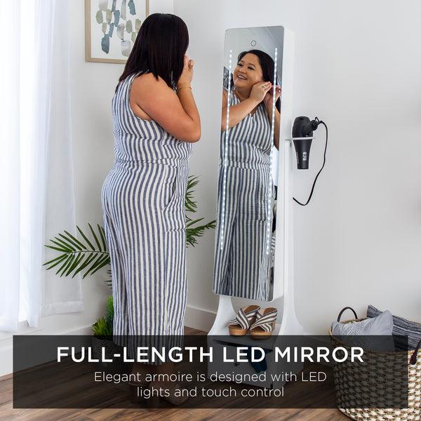Best Choice Standing Full Length LED Mirror Jewelry Armoire W/Interior & Exterior Lights