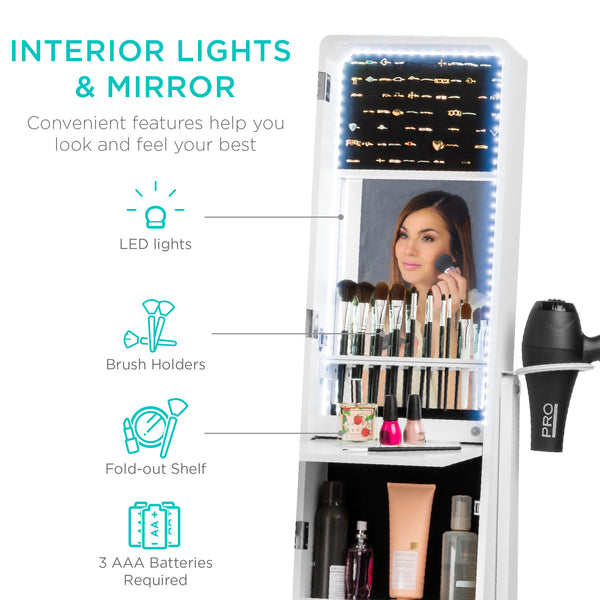 Best Choice Standing Full Length LED Mirror Jewelry Armoire W/Interior & Exterior Lights