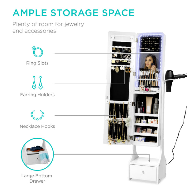 Best Choice Standing Full Length LED Mirror Jewelry Armoire W/Interior & Exterior Lights