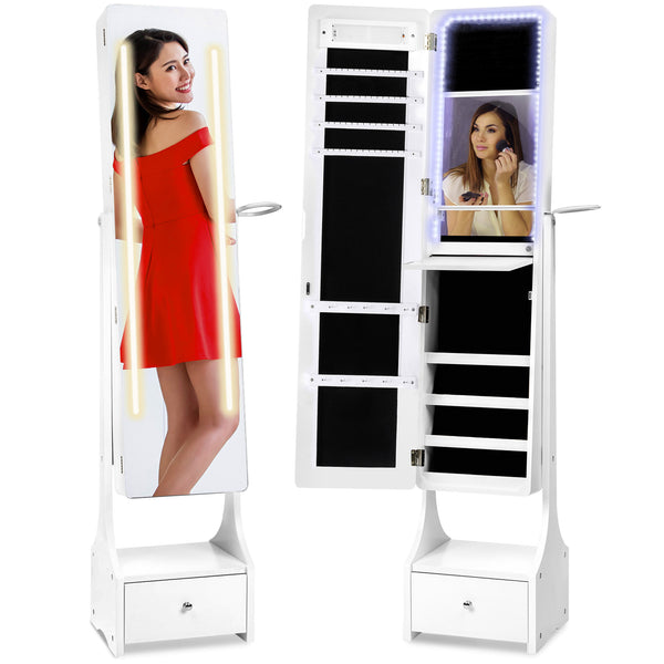 best choice Standing Full Length LED Mirror Jewelry Armoire w/Interior & Exterior Lights