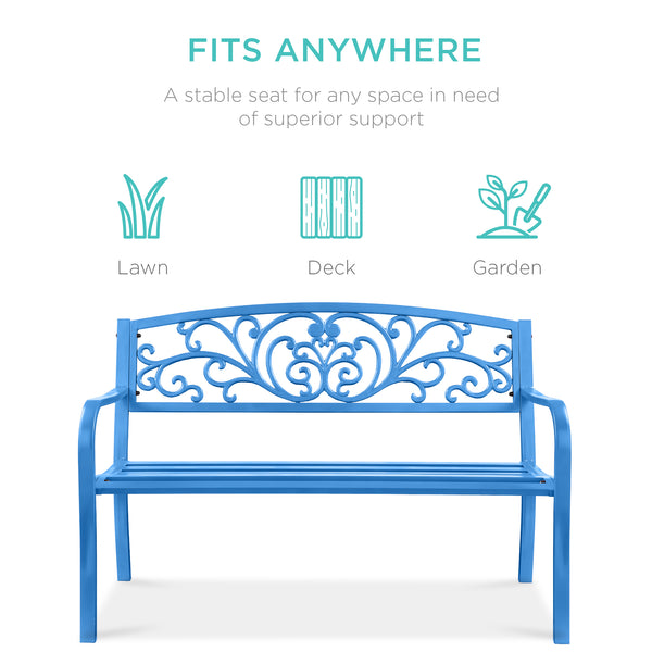 Best Choice Steel Bench For Outdoor Patio Garden W/ Floral Design - 50in