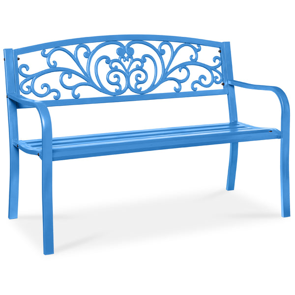 best choice Steel Bench for Outdoor Patio Garden w/ Floral Design - 50in