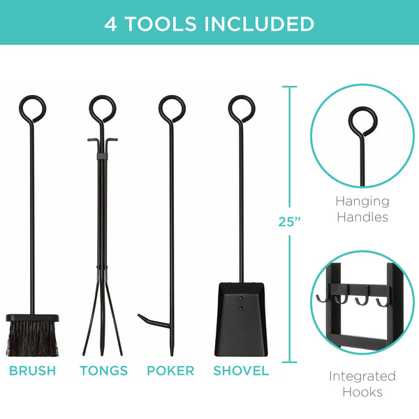 Best Choice Steel Firewood Log Storage Rack & Tool Set W/ Kindling Holder - 34.25in