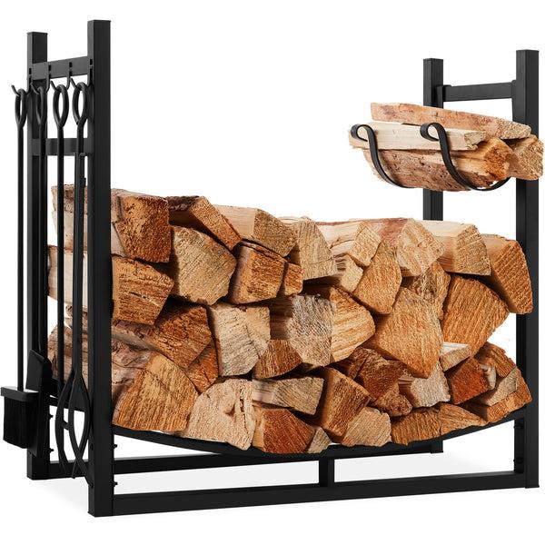 best choice Steel Firewood Log Storage Rack & Tool Set w/ Kindling Holder - 34.25in