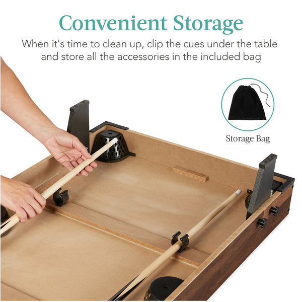 Best Choice Tabletop Billiard Set Pool Arcade Game Table W/ 2 Cues Storage Bag - 40in