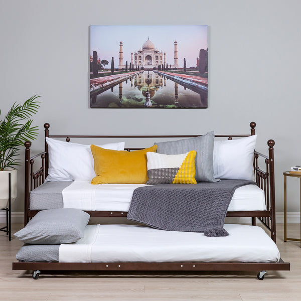 Best Choice Twin Sized Metal Lounge Daybed Frame W/ Trundle Finials