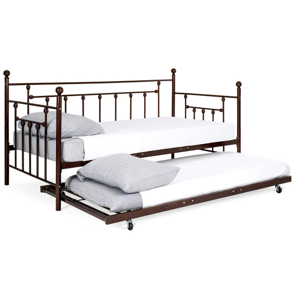 best choice Twin Sized Metal Lounge Daybed Frame w/ Trundle Finials