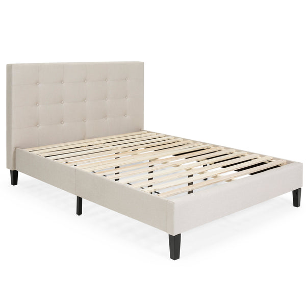 Best Choice Upholstered Twin Platform Bed W/ Tufted Headboard Wood Slats