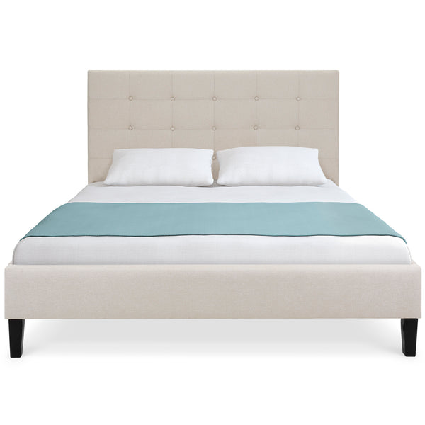best choice Upholstered Twin Platform Bed w/ Tufted Headboard Wood Slats