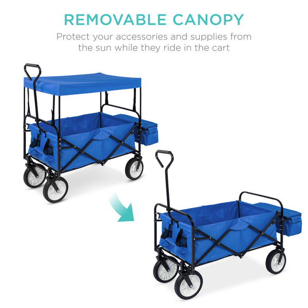 Best Choice Utility Wagon Cart W/ Folding Design 2 Cup Holders Removable Canopy