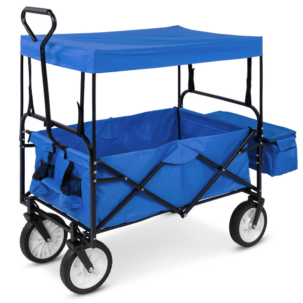 best choice Utility Wagon Cart w/ Folding Design 2 Cup Holders Removable Canopy